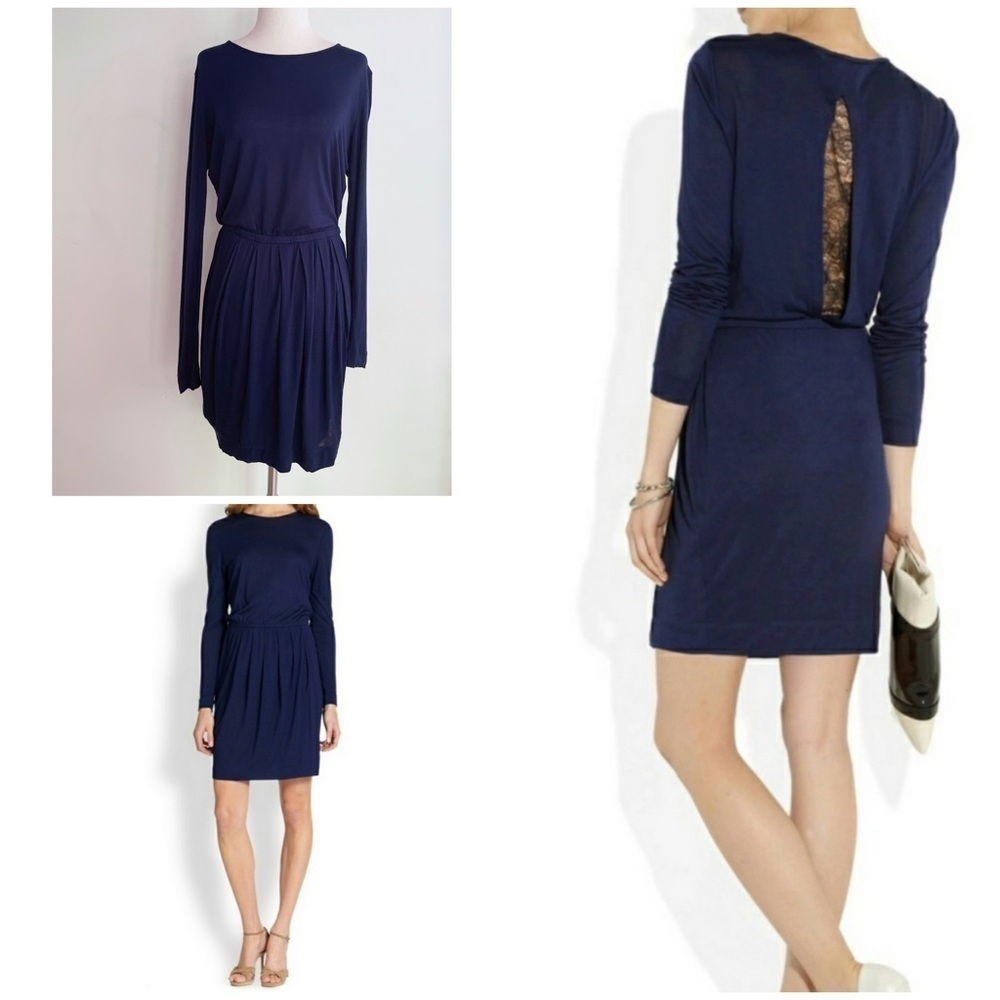 BY MALENE BIRGER Fina Blue Lace Back Stretch Jersey Long Sleeves Sheath Dress XS